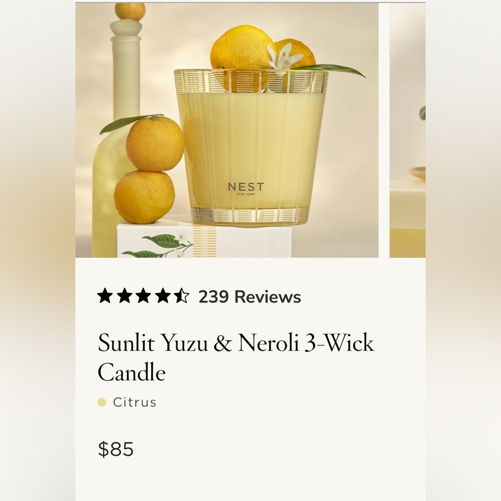 Nest Sunlit Yuzu & Neroli Three-Wick Candle, BRAND NEW - Picture 4 of 8